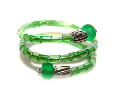 Handmade Ring #2 - Green Glass Beads