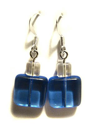 Handmade Earrings #16 - Blue Square Glass Beads