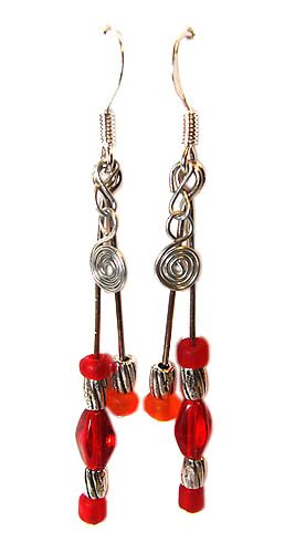 Handmade Earrings #23 - Red and Orange Glass Beads