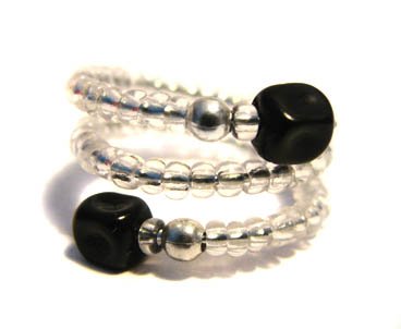 Handmade Ring #8 - Black and Transparent Beads