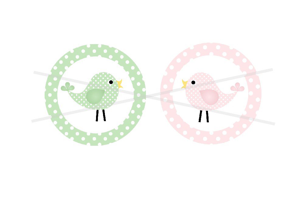 Pastel Pink and Green Birds Cupcake toppers 2 inch circles digital collage sheet