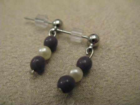 Deep Purple & Pearl Colored Post Earrings