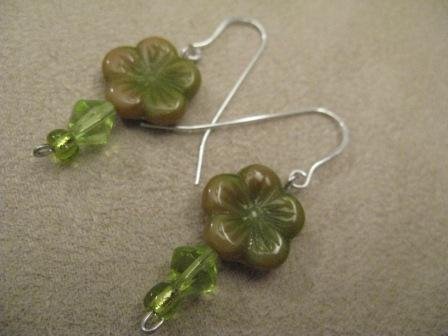 Green and Multi-colored Flower Earrings