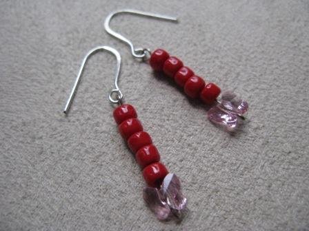 Red and Pink Butterfly Bead Earrings