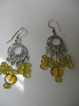 Yellow Glass Bead Chandelier Earrings