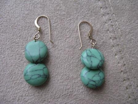 Gold Turquoise Flat Bead Earrings