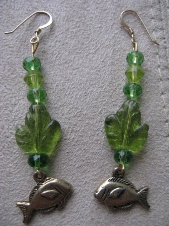 Long Green Dangle Fish Earrings