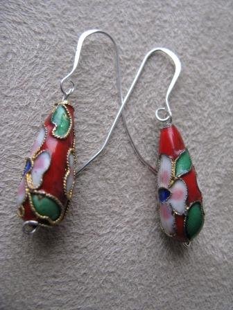 Oriental Style Red and Silver Earrings