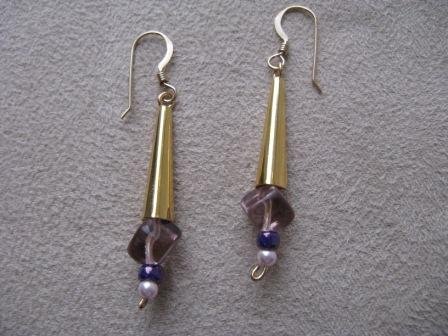 Gold & Purple Dangle Earrings