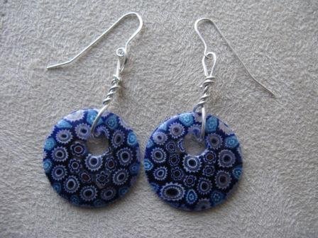 Flat Round Blue Bead Silver Earrings