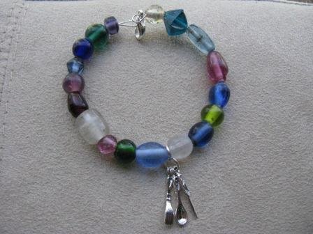 Spoon, Fork, Knife Rainbow Glass Bead Recovery Bracelet