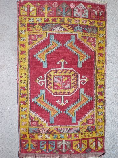 antique turkish anatolian yastik rug with nice colours