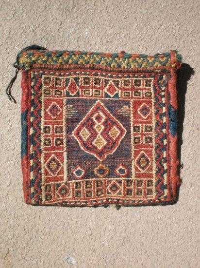 Antique small sumac flat weave bag with cute design