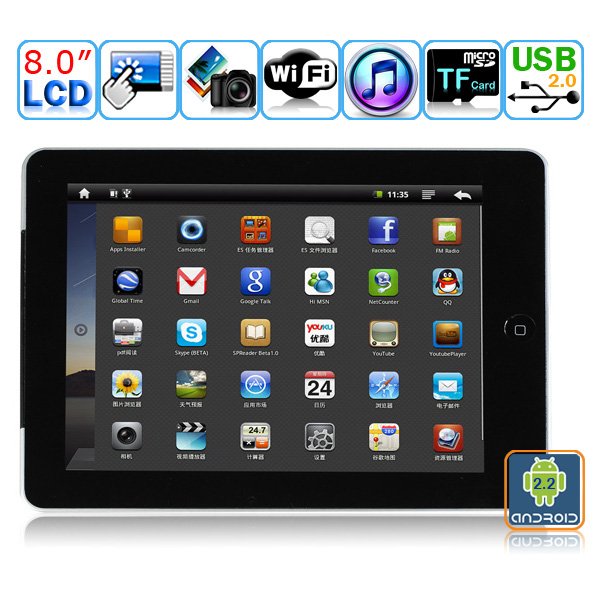 Android 2.2 Camera WIFI 8-inch Resistive Touch Screen Tablet PC - RK2818
