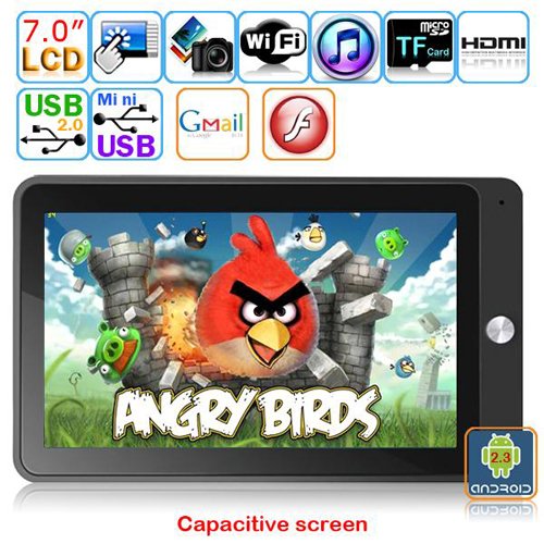 Android 2.3 Cortex-A8 1.2GHz 7-inch Capacitive Touch Screen Tablet PC - TCC8803(Black)