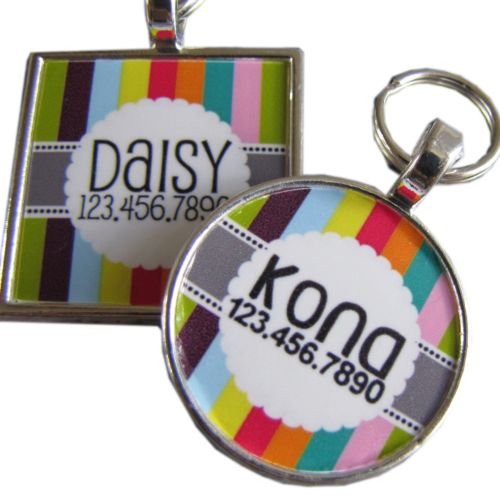 Retro Carnival Stripes Graphic Pet ID Tag
