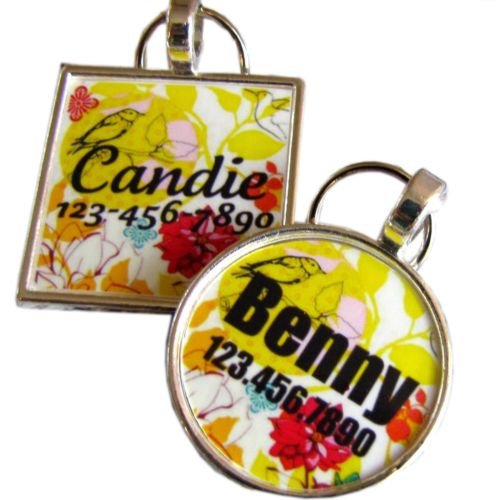 Yellow Bird Floral.Custom Pet ID Tag