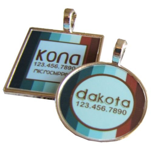 Retro Blue and Brown Stripes Pet ID Tag