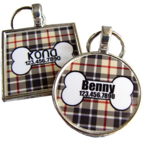 Plaid with Dog Bone Pet ID Tag