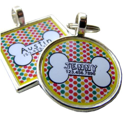Retro Dots with Dog Bone Pet ID Tag