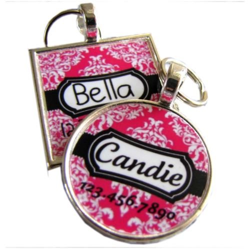 Pink Damask Pet ID Tag