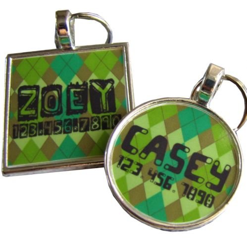 Green Argyle Pet ID Tag