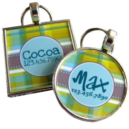 Blue and Green Plaid Graphic Pet ID Tag