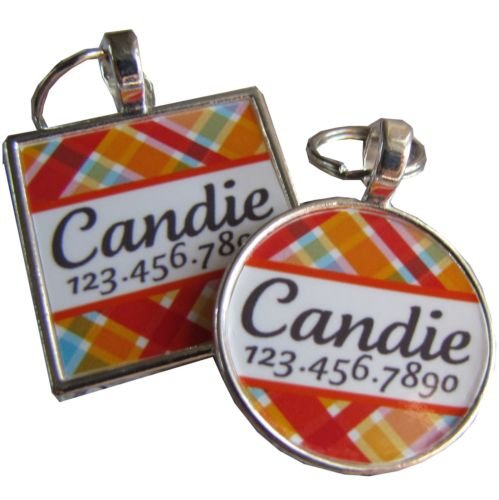 Pink Candy Plaid Pet ID Tag