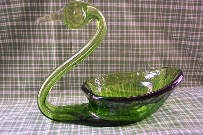 Vintage Green Glass Swan