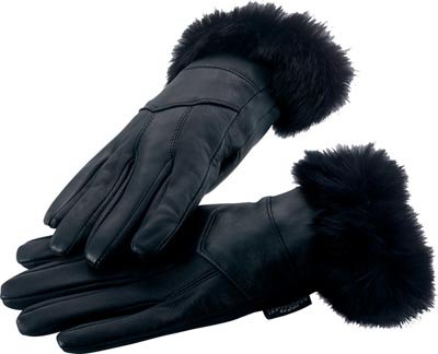 M Leather Gloves w/Rabbit Fur Trim