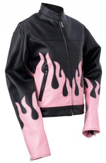XL Ladies Motorcycle Jacket w/ Pink Flame