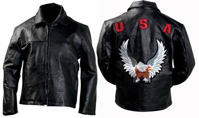 L Patch Cowhide Leather Jacket