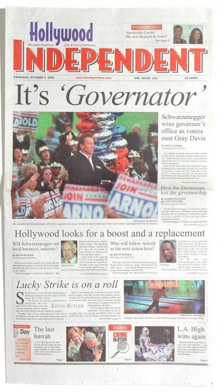 Arnold Schwarzenegger HOLLYWOOD Newspaper GOVERNATOR Very Rare FREE SHIPPING