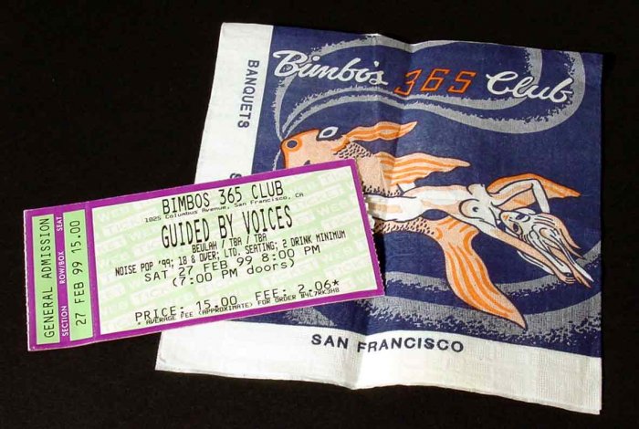 GUIDED BY VOICES Beulah TICKET Bimbo's 365 NOISE POP Free Shipping