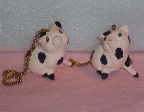 COUNTRY PIGS CEILING FAN PULLS full 3-D design set of 2