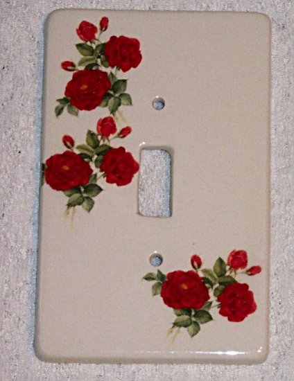 RED ROSES CERAMIC SINGLE SWITCHPLATE NEW SHABBY