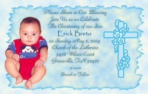 Trendy Blue Edges Photo Baptism and Christening Invitations 5 x 8