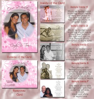 Pink Flowers Princess Royal Folded Photo Wedding Invitations Package