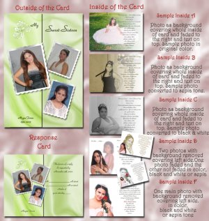 Multi Photo Green or Any Color Photo Quinceanera Sweet 16 Invitations