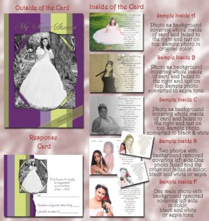 Purple & Lime Stripes Folded Photo Quinceanera Sweet 16 Invitations