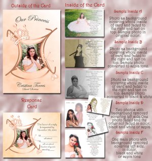 Princess Tiara Peach Folded Photo Quinceanera Sweet 16 Invitations Pkg