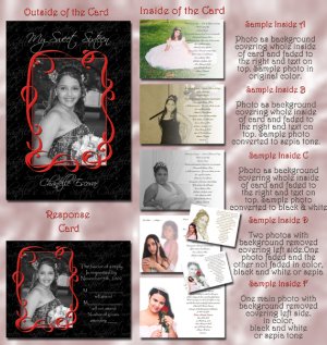 Trendy Black Any Color Photo Quinceanera Sweet 16 Invitations Pkge
