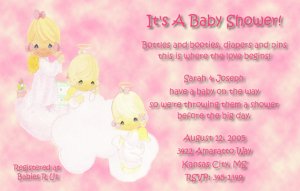 Precious Moments Baby Shower Invitations Three Girls Angels in Pink