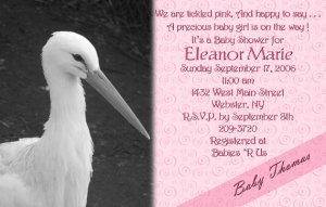 Stork Baby Shower Invitations Optional Photos & Ultrasound pic pink