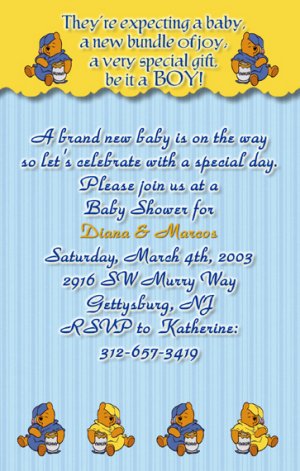 Winnie the Pooh Baby Shower Invitations Blue and Yellow Optional Photo