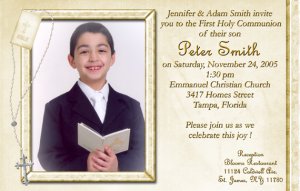 Bible & Rosary in Gold Photo Communion Invitations & Confirmation