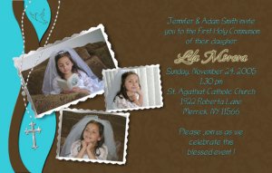 Joyful Collage Teal/Brown Photo Communion Invitations & Confirmation