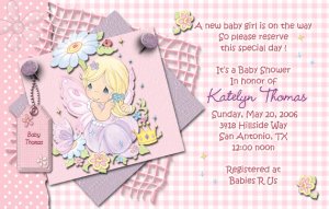 Pink Precious Moments Baby Shower Invitations