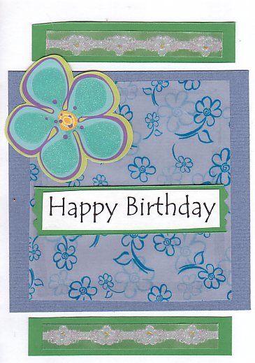 Happy Birthday Handcrafted Greeting Card - Blue & Green Flower Theme