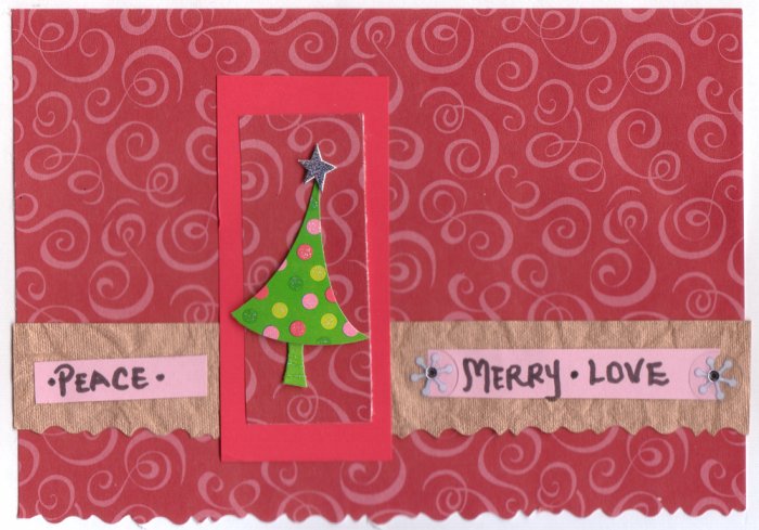 Handcrafted Holiday Greeting Card - "Peace, Merry, Love"